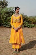 Fanta Orange Anarkali With Jacket Suit