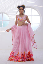 Baby Pink Printed Lehnga With Elegant Blouse Set