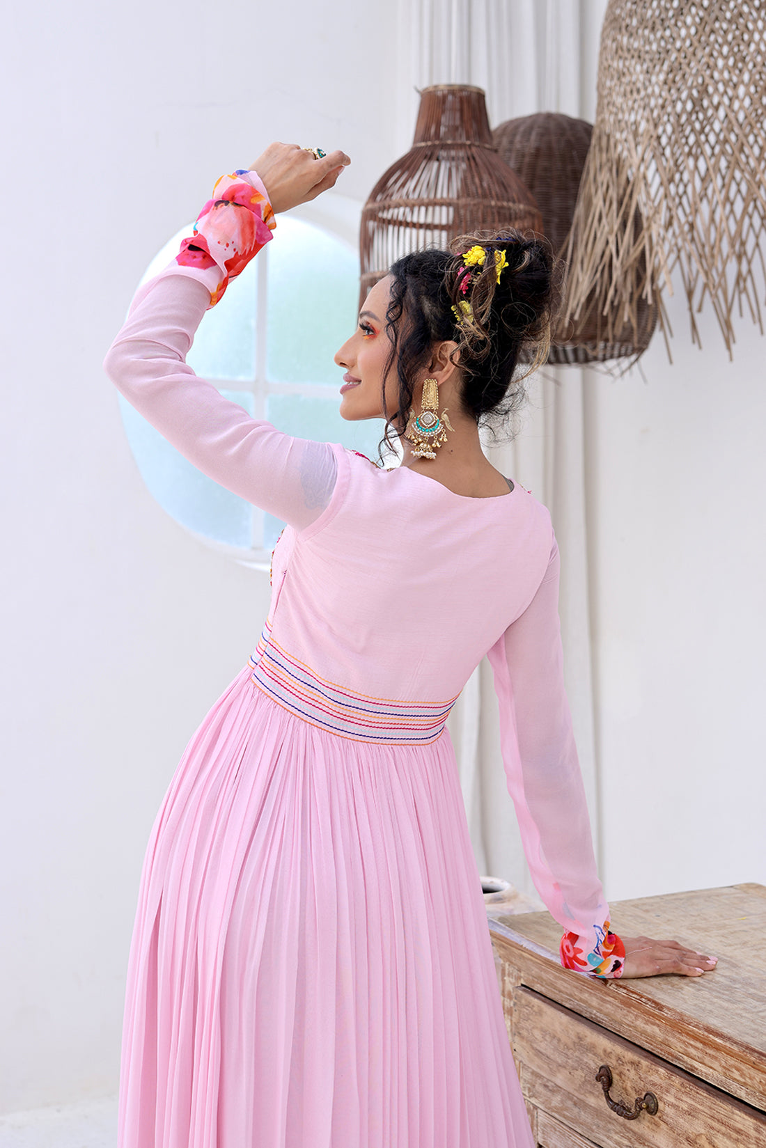 Elegant Baby Pink Printed Gown