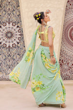 Elegant Pista Green Printed Draped Saree With Blouse