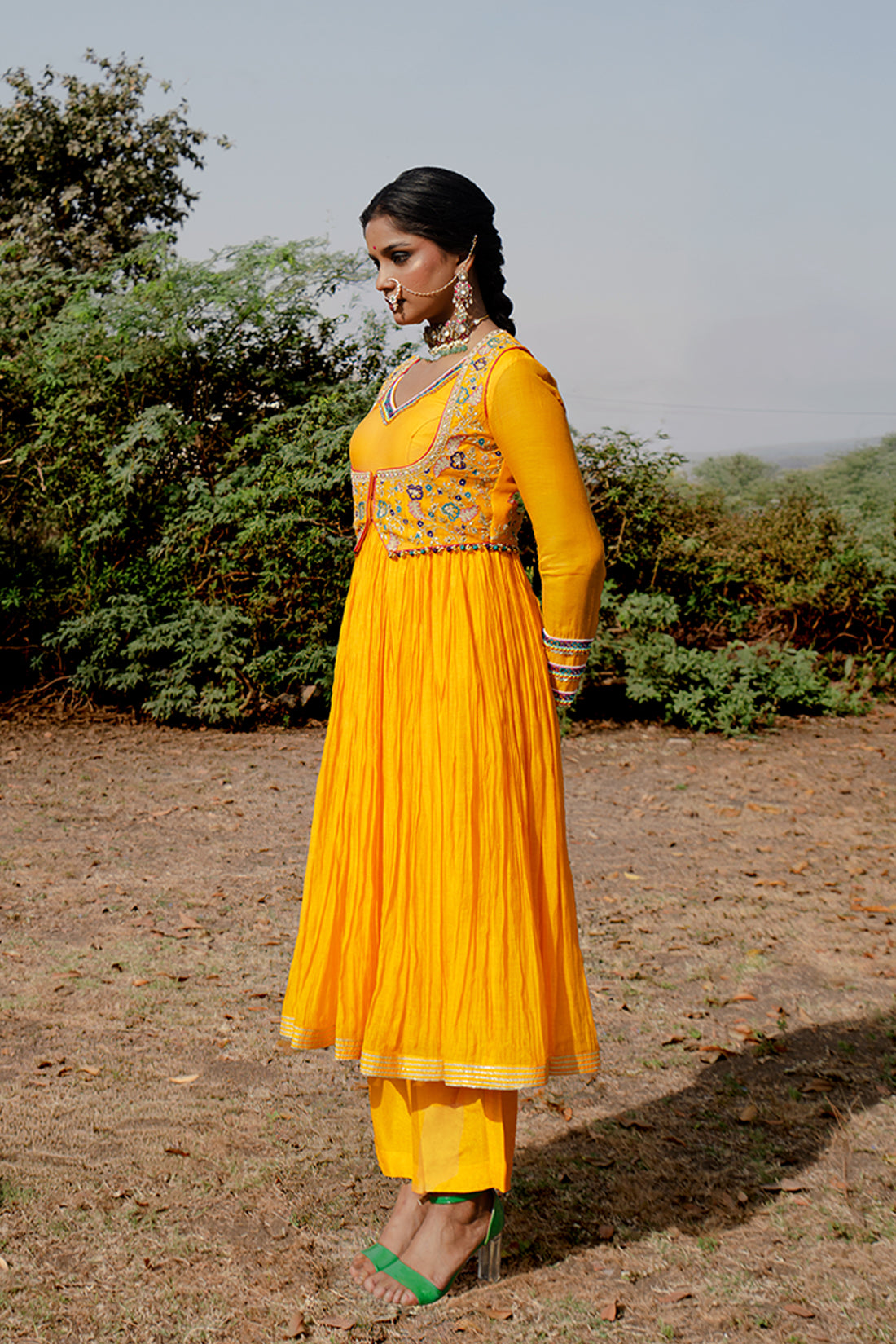 Fanta Orange Anarkali With Jacket Suit