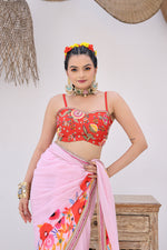 Elegant Baby Pink Printed Saree With Blouse