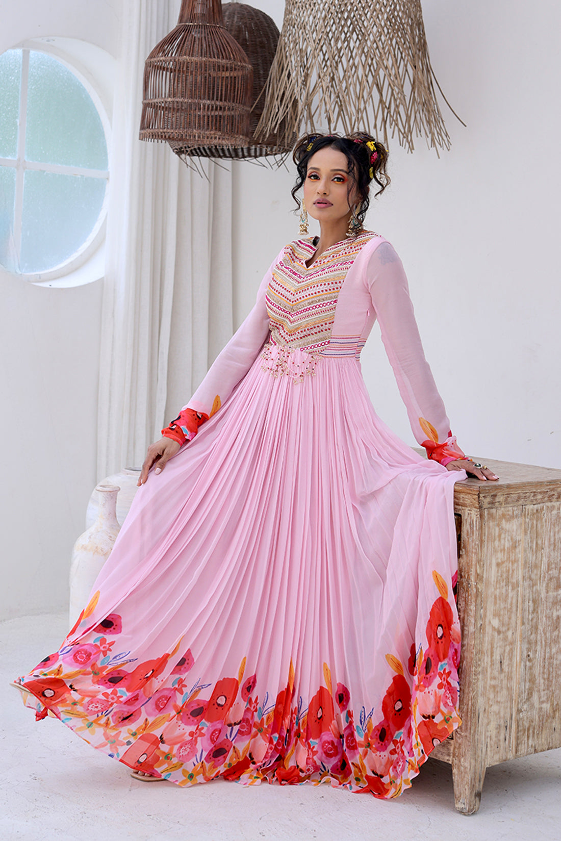 Elegant Baby Pink Printed Gown