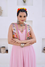 Baby Pink Printed Jumpsuit With Jacket