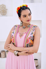 Baby Pink Printed Jumpsuit With Jacket