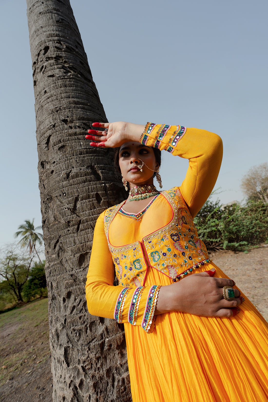 Fanta Orange Anarkali With Jacket Suit