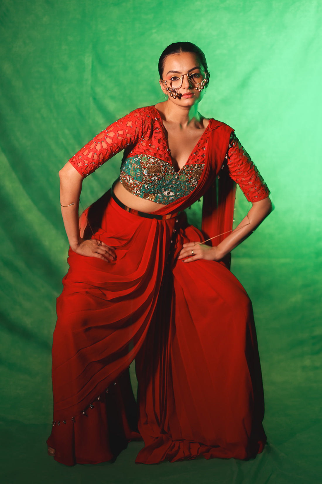 Luxurious Red Indo-western Ensemble