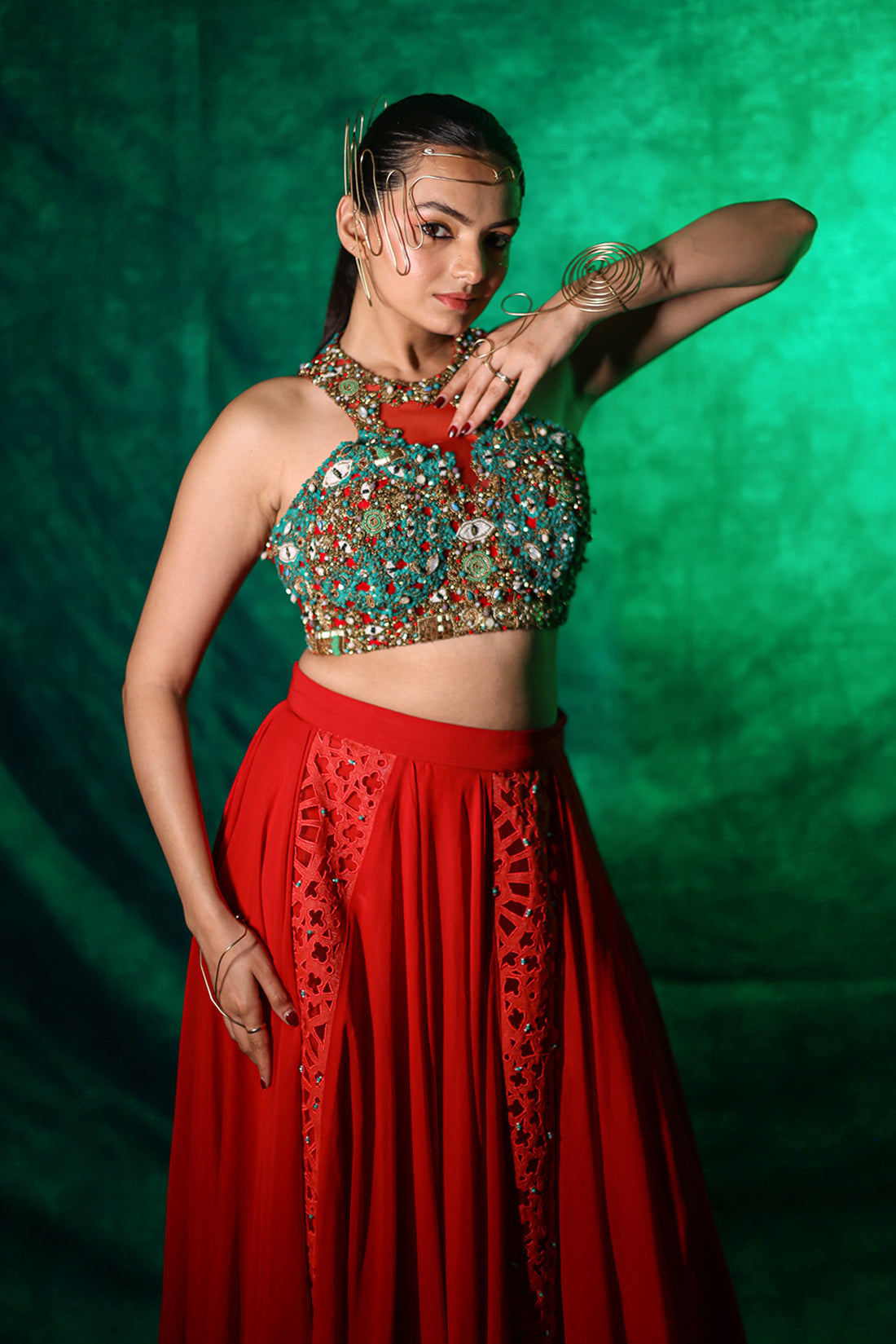 Exude Regal Charm In This Red Lehenga Set