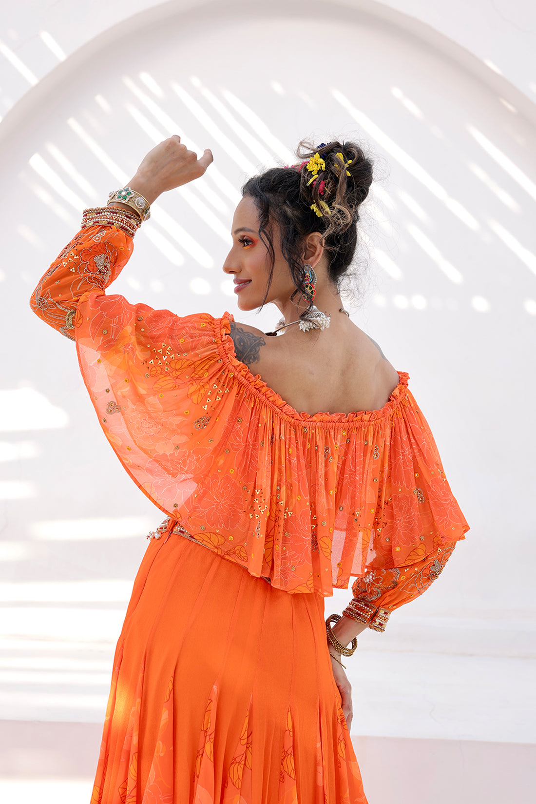 Orange Print Lehnga Set
