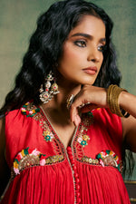 LAAL‐NOOR RED PLEATED JACKET SET