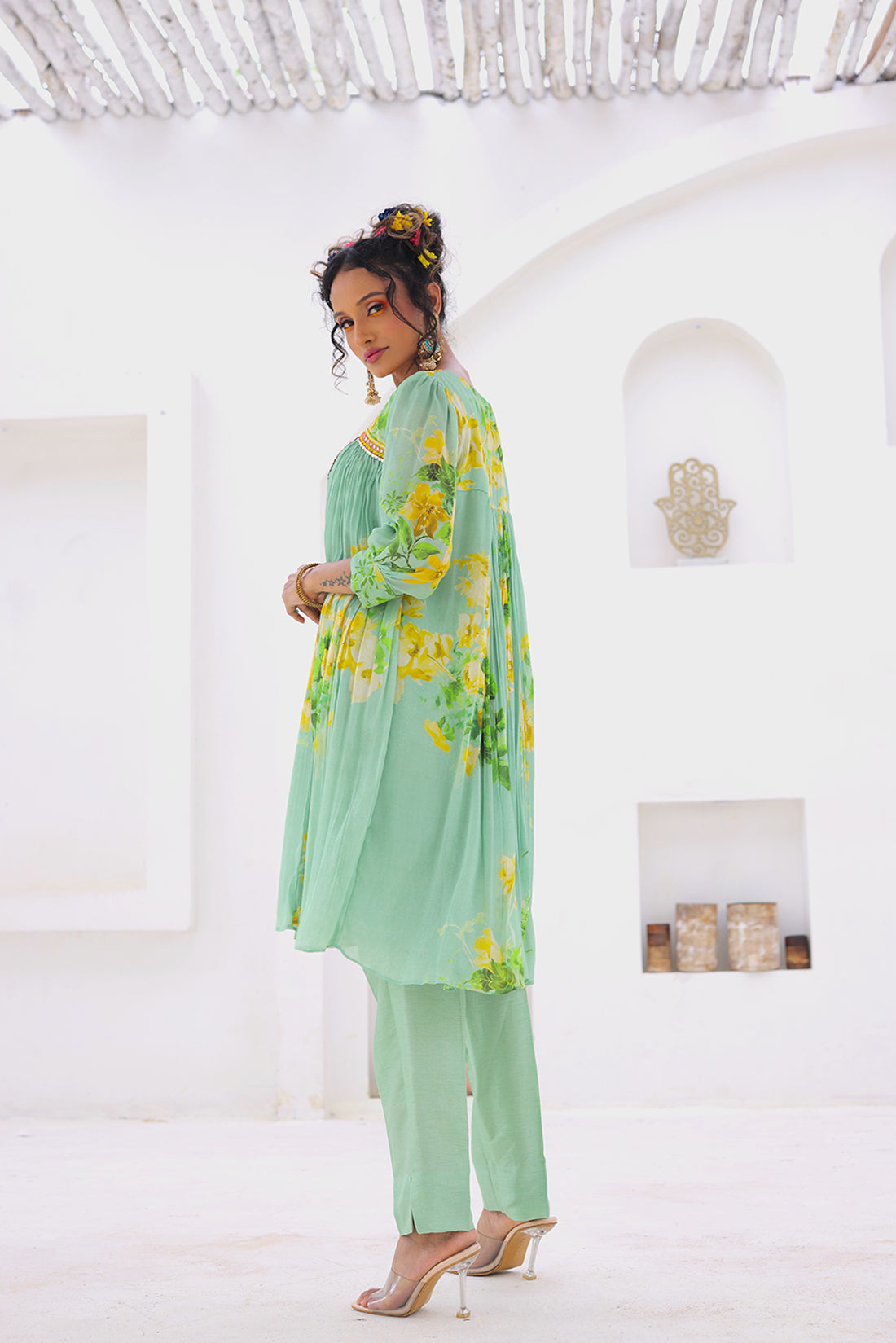 Pista Green Printed Kurta Set